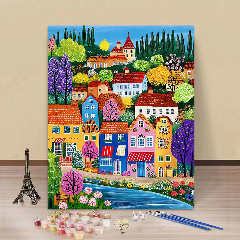 Handmade Coloring Oil Painting Of Dopamine Town