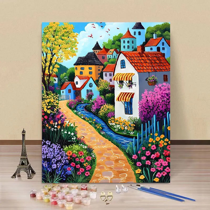 Handmade Coloring Oil Painting Of Dopamine Town