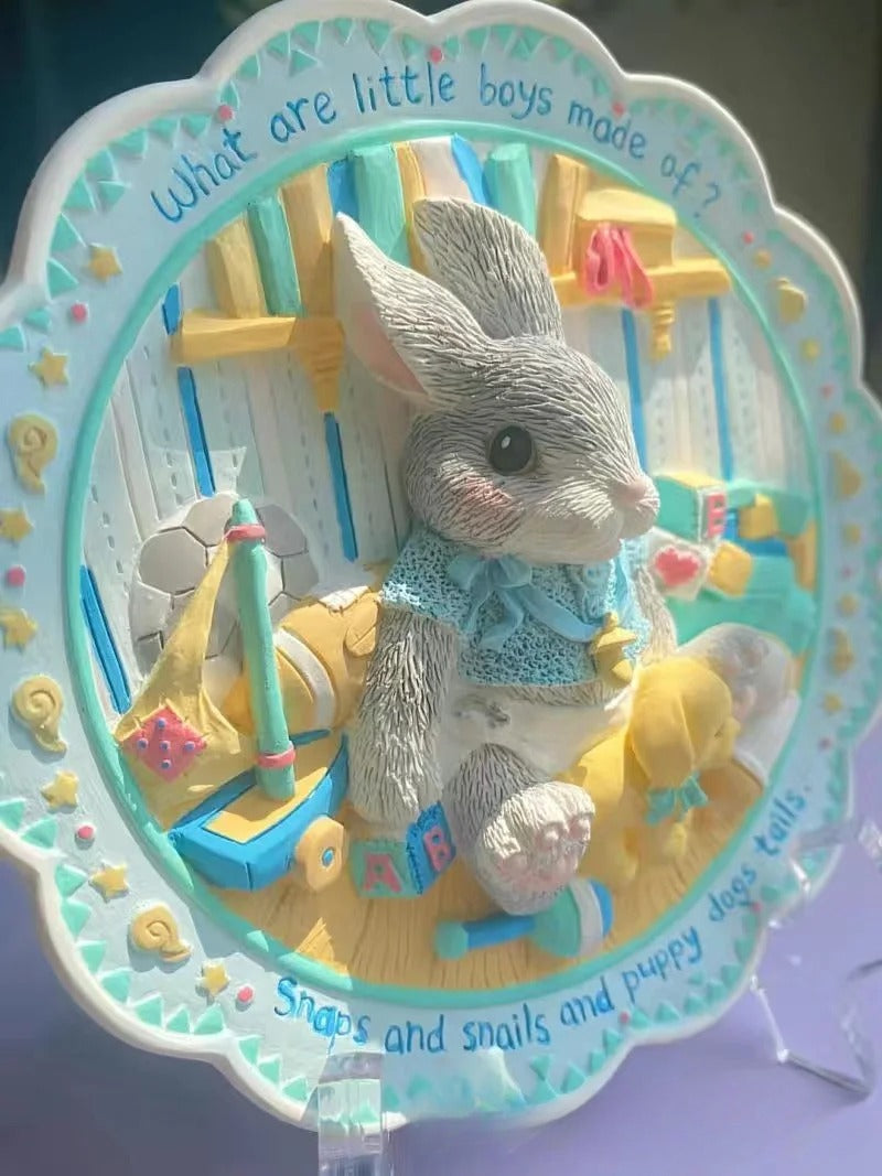 Hand-Painted Plaster Doll Cherishing Rabbit