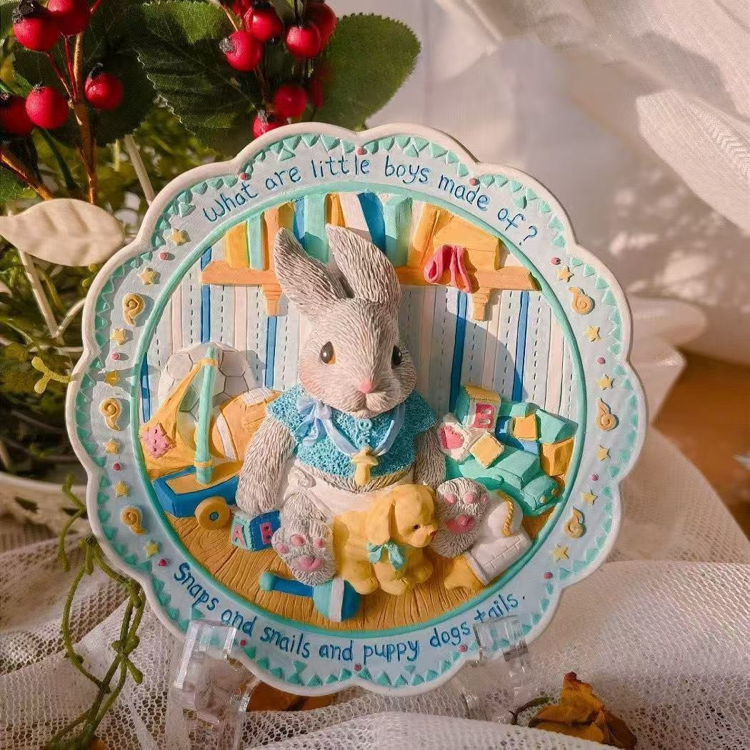 Hand-Painted Plaster Doll Cherishing Rabbit