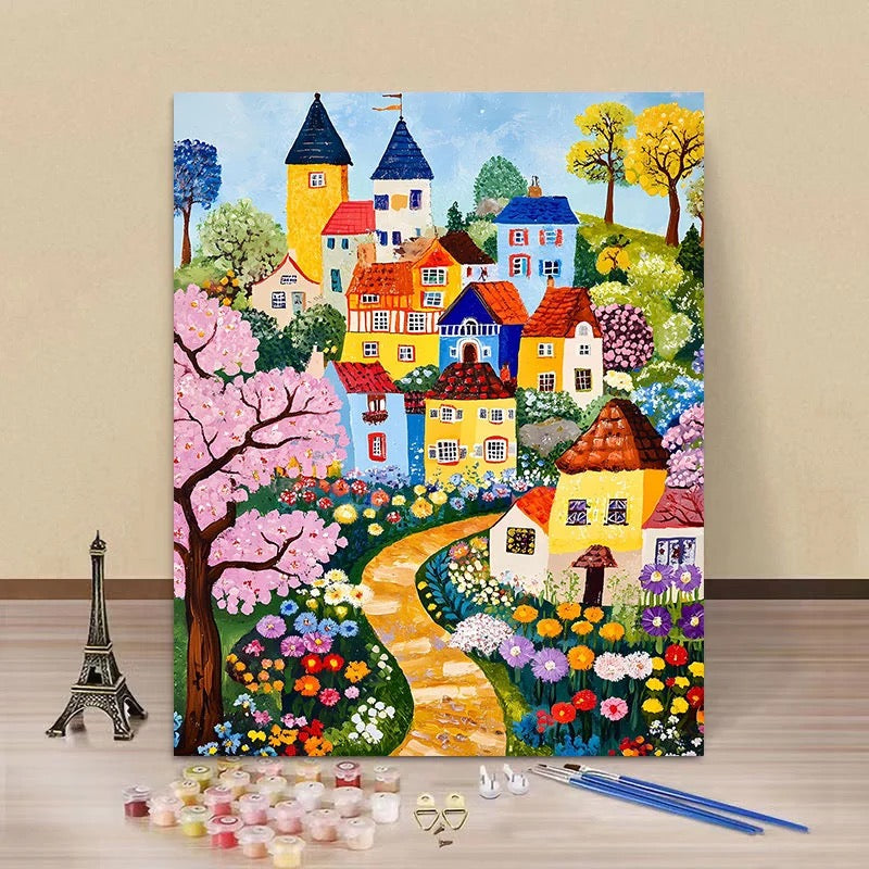 Handmade Coloring Oil Painting Of Dopamine Town