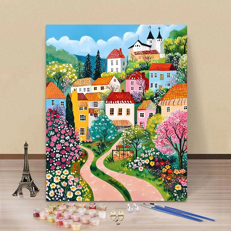 Handmade Coloring Oil Painting Of Dopamine Town