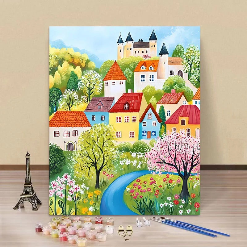 Handmade Coloring Oil Painting Of Dopamine Town