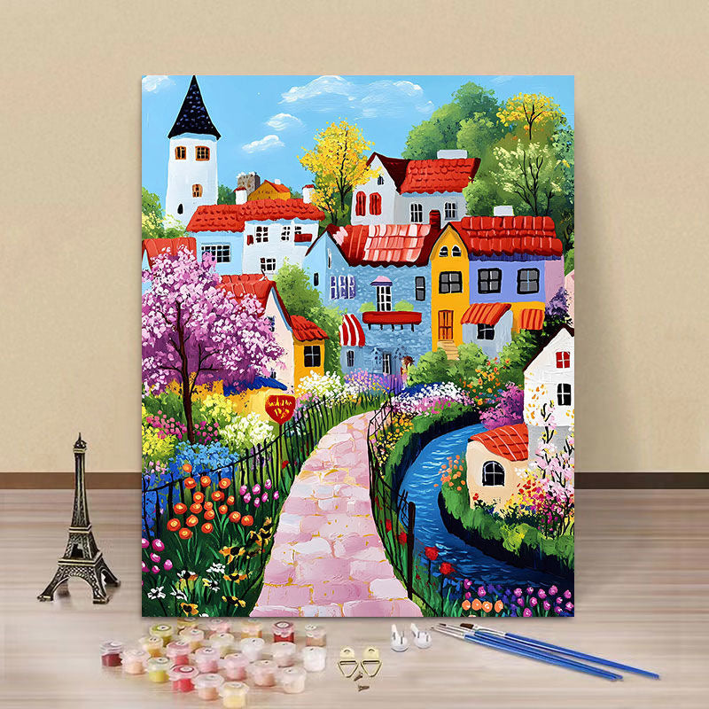 Handmade Coloring Oil Painting Of Dopamine Town