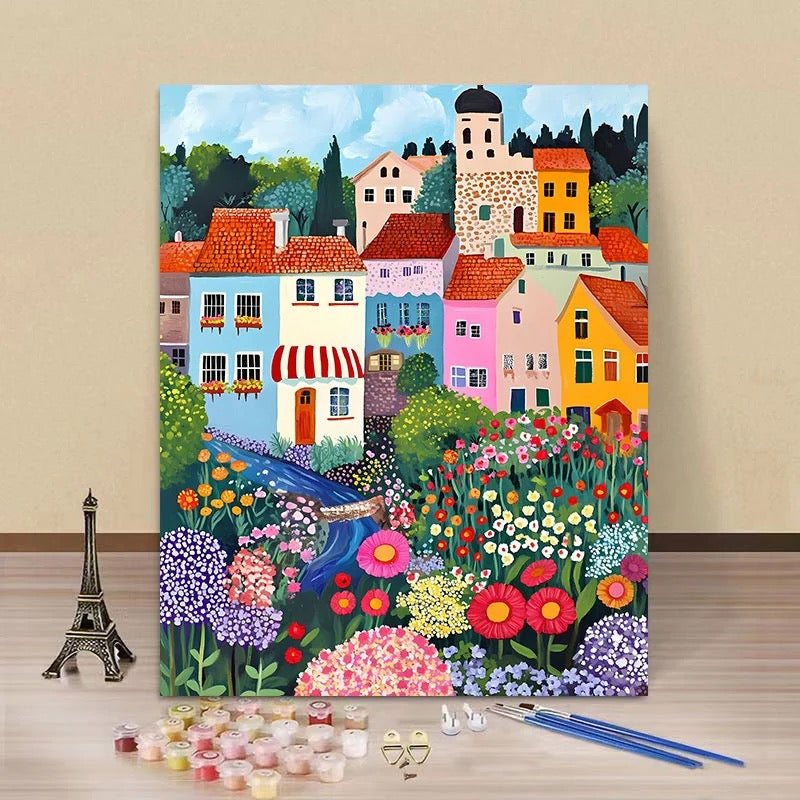 Handmade Coloring Oil Painting Of Dopamine Town